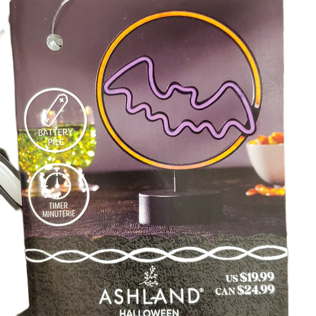 Ashland Halloween Neon Icon Light Bat Shaped Orange & Purple 10 in