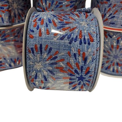 Ribbon, Wired, 2.5 in X 20 ft, Red White Blue Fireworks