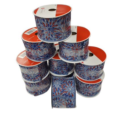 Ribbon, Wired, 2.5 in X 20 ft, Red White Blue Fireworks