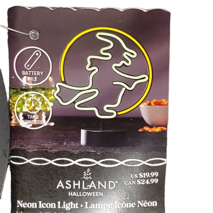 Ashland Halloween Neon Icon Light Witch Shaped Orange & Green 10.5 in