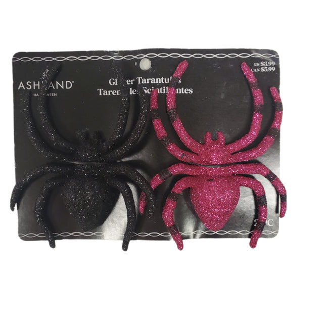Ashland Glitter Halloween Tarantulas 2-pc Black & Pink 5 in