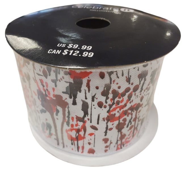 Wired Ribbon Celebrate It 2.5 in X 20 Feet Halloween Handprints Splatter