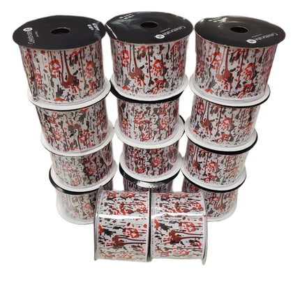 Wired Ribbon Celebrate It 2.5 in X 20 Feet Halloween Handprints Splatter