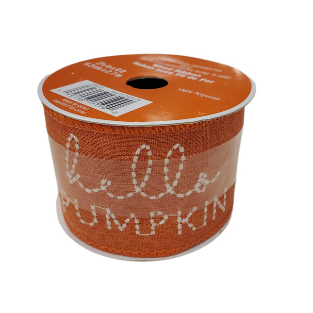 Wired Ribbon Celebrate It 2.5 in X 9 Feet Orange Embroidered Hello Pumpkin Fall