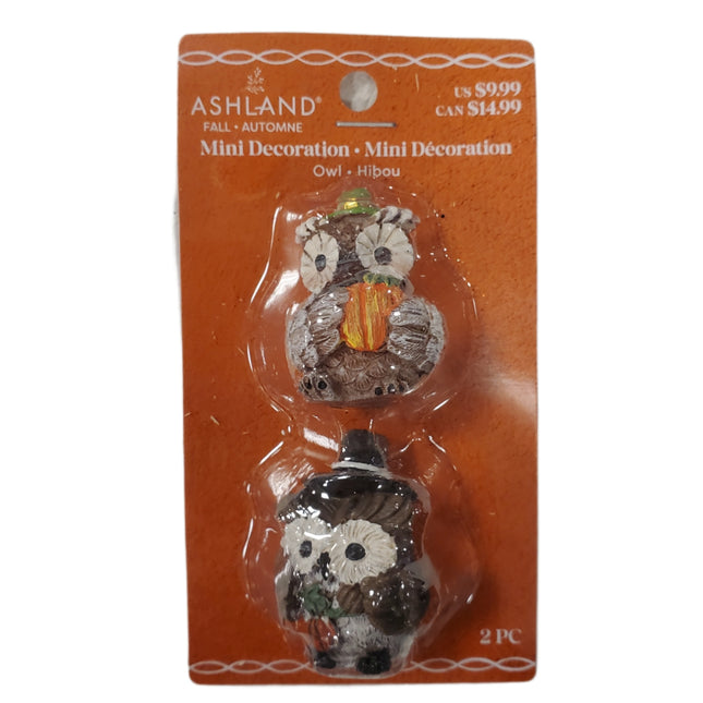 Mini Decoration Ashland Owls 2-pc 2 X 1 in Fall