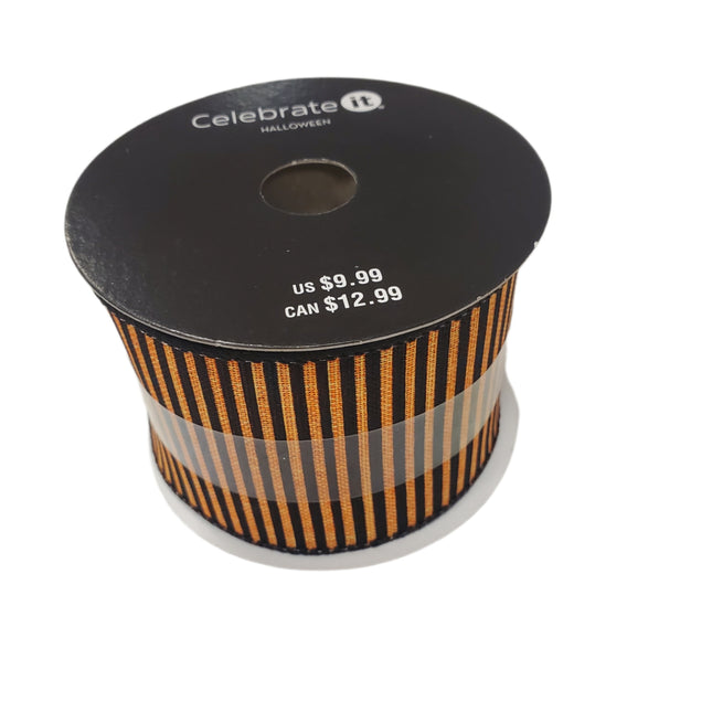 Wired Ribbon Celebrate It 2.5 in X 20 Feet Orange & Black Stripes