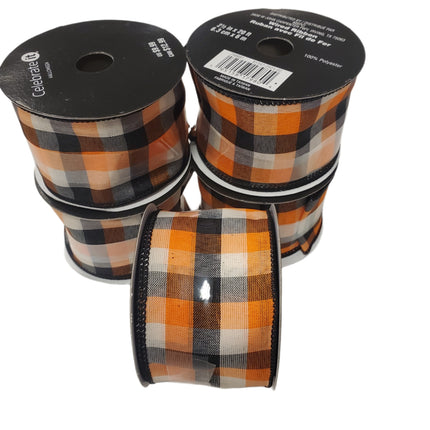 Wired Ribbon Celebrate It 2.5 in X 20 Ft Orange & Black Plaid