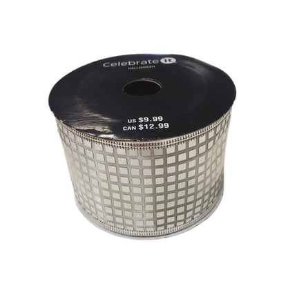 Wired Ribbon Celebrate It 2.5 in X 20 Feet Silver Checkered