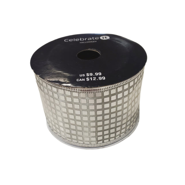 Wired Ribbon Celebrate It 2.5 in X 20 Feet Silver Checkered