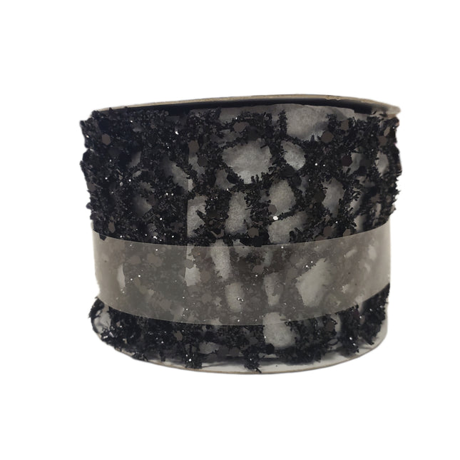 Ribbon Celebrate It 2.5 in X 20 Feet Black Mesh Glitter