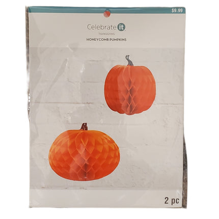 Honeycomb Pumpkins Celebrate It 2-pc 1-6 X 7 in & 1-8.9 X 7.2 in