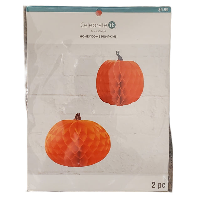Honeycomb Pumpkins Celebrate It 2-pc 1-6 X 7 in & 1-8.9 X 7.2 in