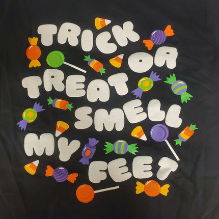 Crew Neck Short Sleeve T-Shirt "Trick or Treat Smell My Feet" Size L by Celebrate It