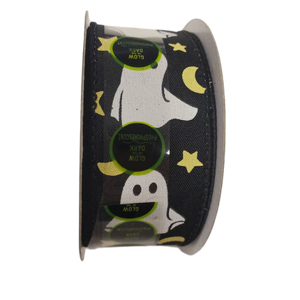 Wired Ribbon Celebrate It Halloween Ghost Glow in the Dark 1.5 in X 30 ft