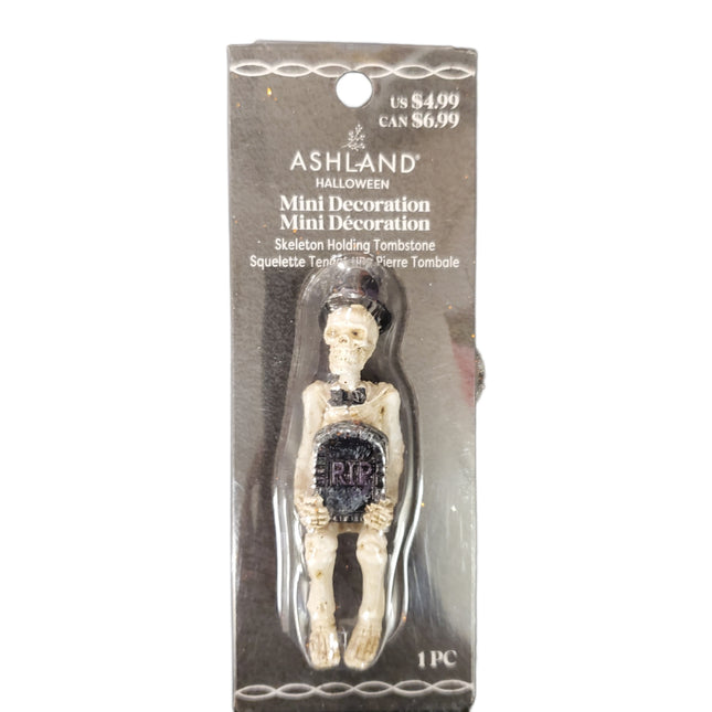 Ashland Halloween Mini Decorations Skeleton Holding Tombstone