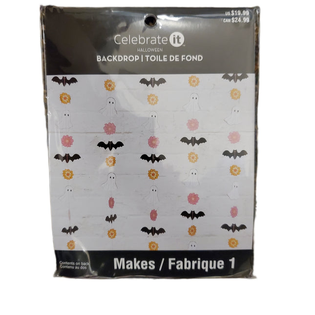 Halloween Backdrop by Celebrate It Bats & Ghost Garland 5-2.1 yd
