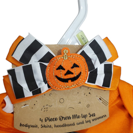 Halloween 4 Piece Dress Me Up Set Bodysuit Shirt Headband Leg Warmers 3-months