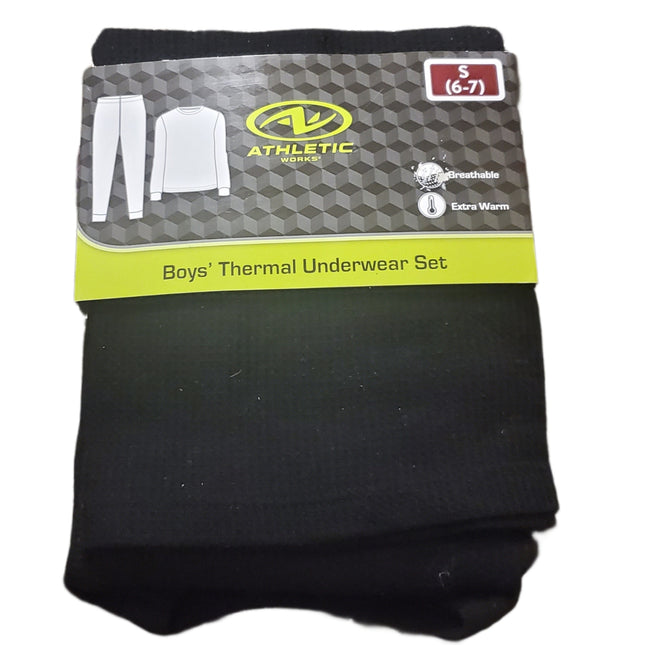 Thermal Underwear Set, Boy's, Extra Warm, Breathable, Athletic Works, S-(6-7) Black