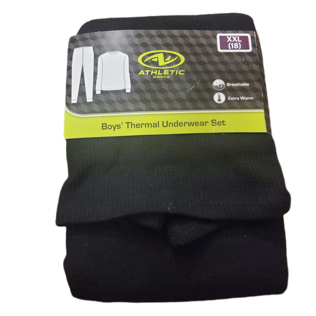 Thermal Underwear Set, Boy's, Extra Warm, Breathable, Athletic Works, XXL-(18) Black