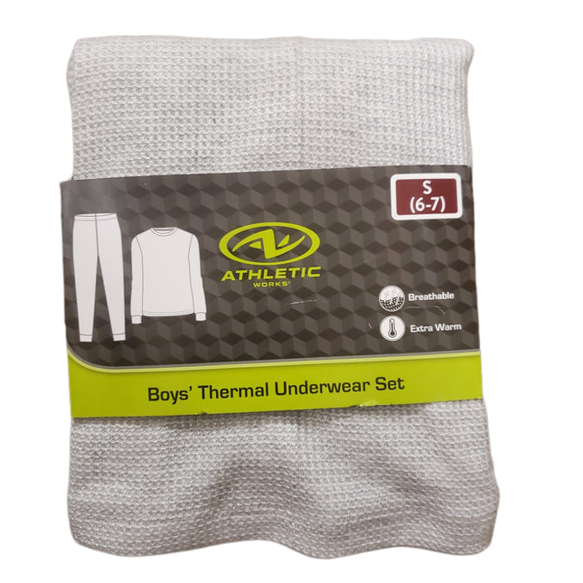 Thermal Underwear Set, Boy's, Extra Warm, Breathable, Athletic Works, S-(6-7) Gray