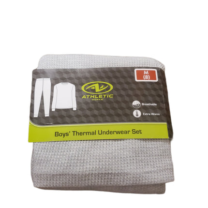 Thermal Underwear Set, Boy's, Extra Warm, Breathable, Athletic Works, M-(8) Gray