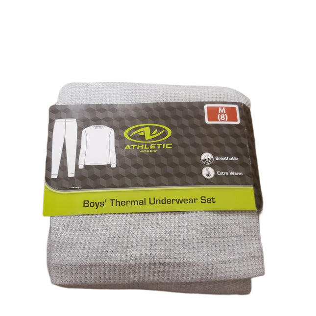 Thermal Underwear Set, Boy's, Extra Warm, Breathable, Athletic Works, M-(8) Gray