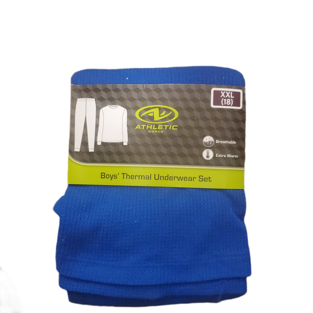 Thermal Underwear Set, Boy's, Extra Warm, Breathable, Athletic Works, XXL-(18) Navy Blue