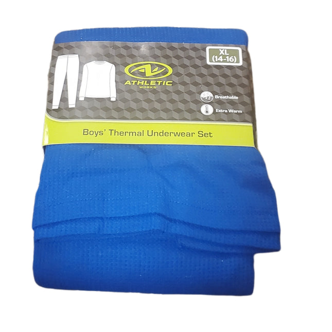 Thermal Underwear Set, Boy's, Extra Warm, Breathable, Athletic Works, XL-(14-16) Navy Blue