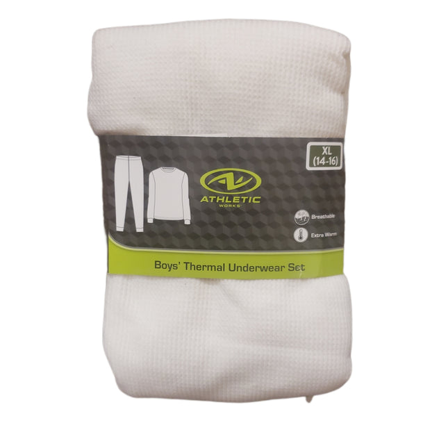 Thermal Underwear Set, Boy's, Extra Warm, Breathable, Athletic Works, XL-(14-16) Cream