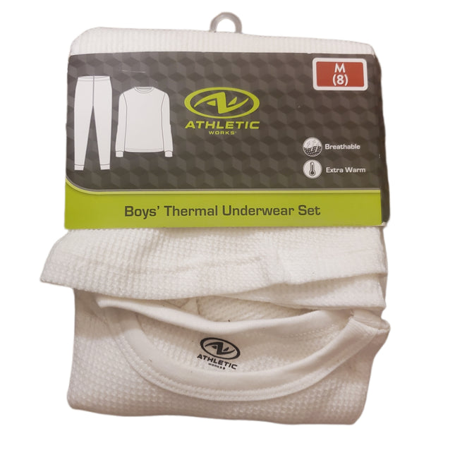 Thermal Underwear Set, Boy's, Extra Warm, Breathable, Athletic Works, M-(8) Cream