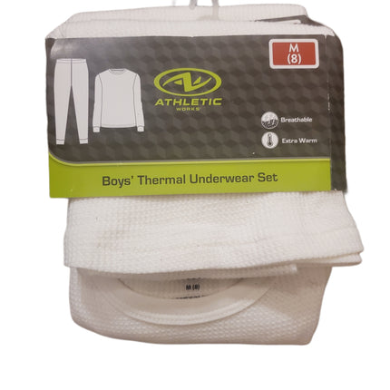 Thermal Underwear Set, Boy's, Extra Warm, Breathable, Athletic Works, M-(8) Cream