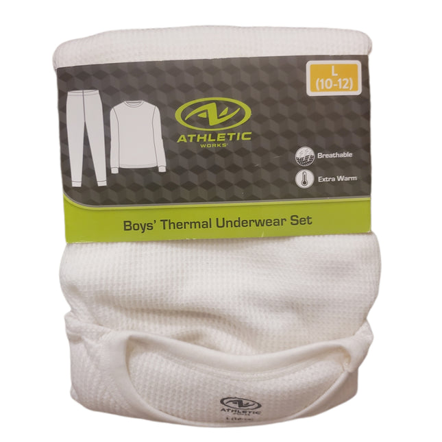 Thermal Underwear Set, Boy's, Extra Warm, Breathable, Athletic Works, L-(10-12) Cream