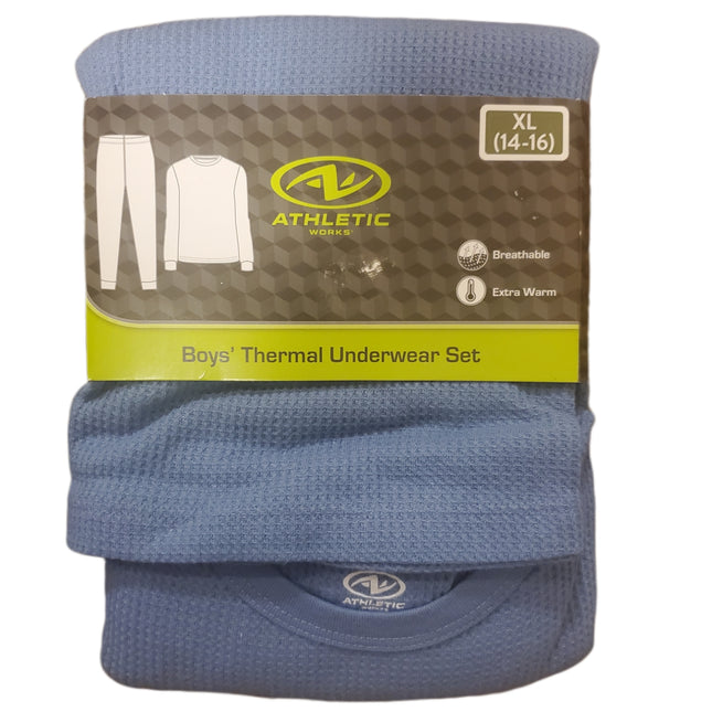 Thermal Underwear Set, Boy's, Extra Warm, Breathable, Athletic Works, XL-(14-16) Baby Blue