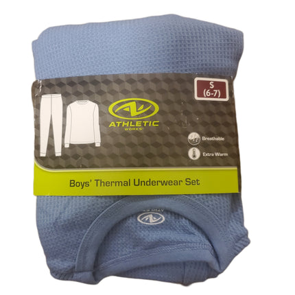 Thermal Underwear Set, Boy's, Extra Warm, Breathable, Athletic Works, S-(6-7) Baby Blue
