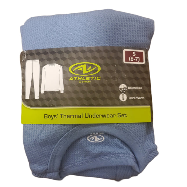 Thermal Underwear Set, Boy's, Extra Warm, Breathable, Athletic Works, S-(6-7) Baby Blue