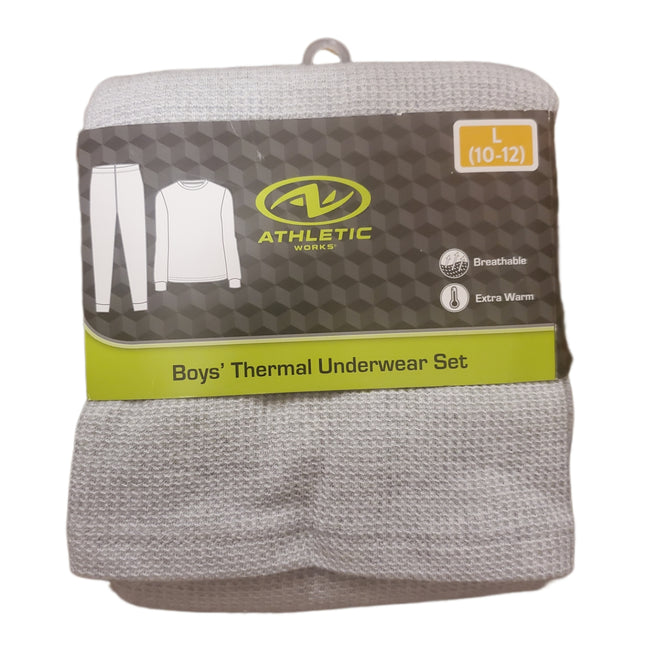 Thermal Underwear Set, Boy's, Extra Warm, Breathable, Athletic Works, L-(10-12) Gray