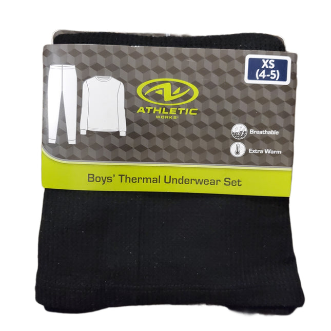 Thermal Underwear Set, Boy's, Extra Warm, Breathable, Athletic Works XS-(4-5) Black