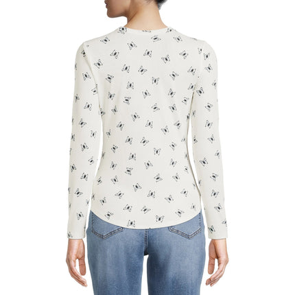 Crew Ribbed Tee Shirt No Boundaries Blue Butterflies L-(11-13) Stretch