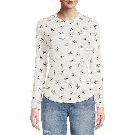 Crew Ribbed Tee Shirt No Boundaries Blue Butterflies L-(11-13) Stretch