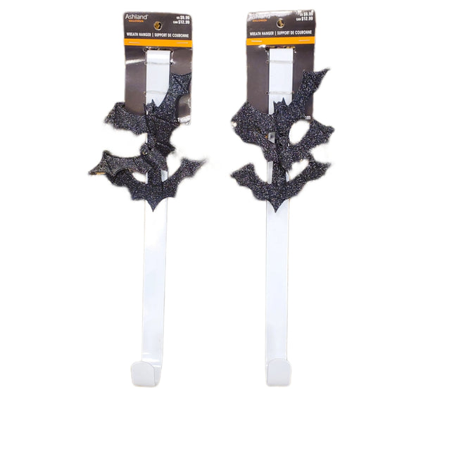 Wreath Hanger 3 Bats on White, Metal with Padded Back Door Protector 15 inches