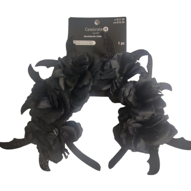 Halloween Headband Celebrate It Black Flowers & Bats