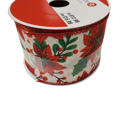 Wired Ribbon 2.5" x 20ft Celebrate It Christmas Poinsettia