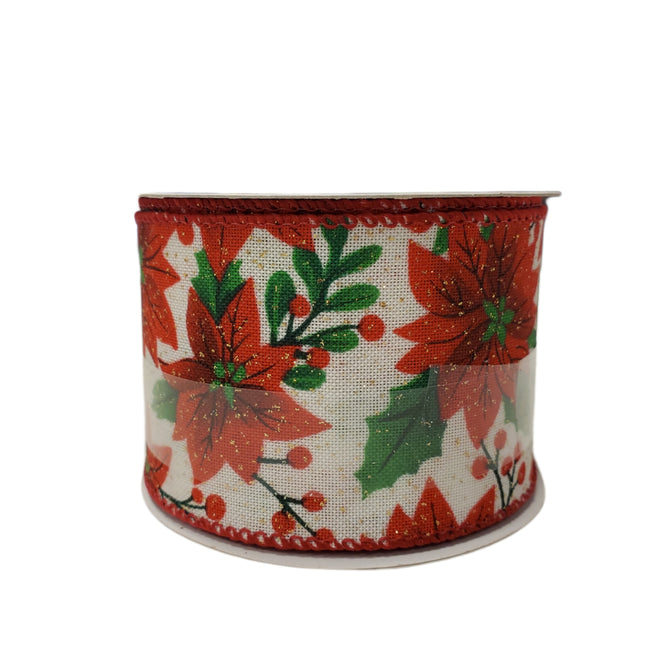 Wired Ribbon 2.5" x 20ft Celebrate It Christmas Poinsettia
