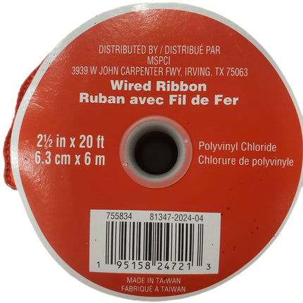 Celebrate it Christmas Red Polyvinyl Chloride Wired Ribbon 2.5inx20ft