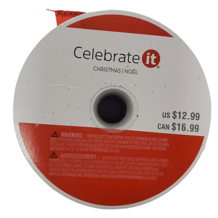 Celebrate it Christmas Red Polyvinyl Chloride Wired Ribbon 2.5inx20ft