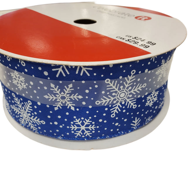 Christmas Wired Jumbo Ribbon 2.5in x 80ft Snowflakes