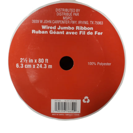 Jumbo WIRED Ribbon Red W/ White Glitter, Candy Cane Stripes 2.5 in X 80 ft