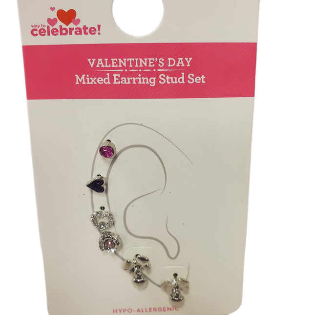 Mixed Earring Stud Set 6-pc Hypo-Allergenic, Celebrate!, Valentine's Day