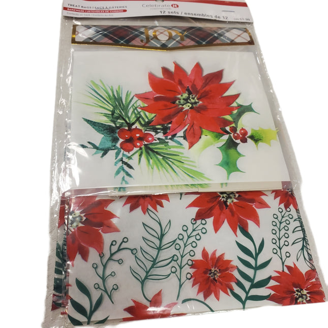 Merry Xmas Poinsettia Holly Treat Bag Kit With Header Cards