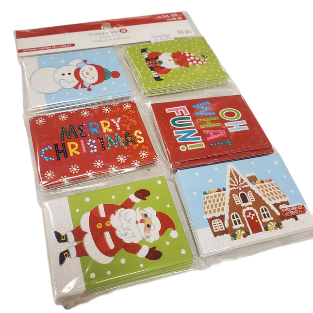 36-pc Snowman & Santa Gift Tags Assortment